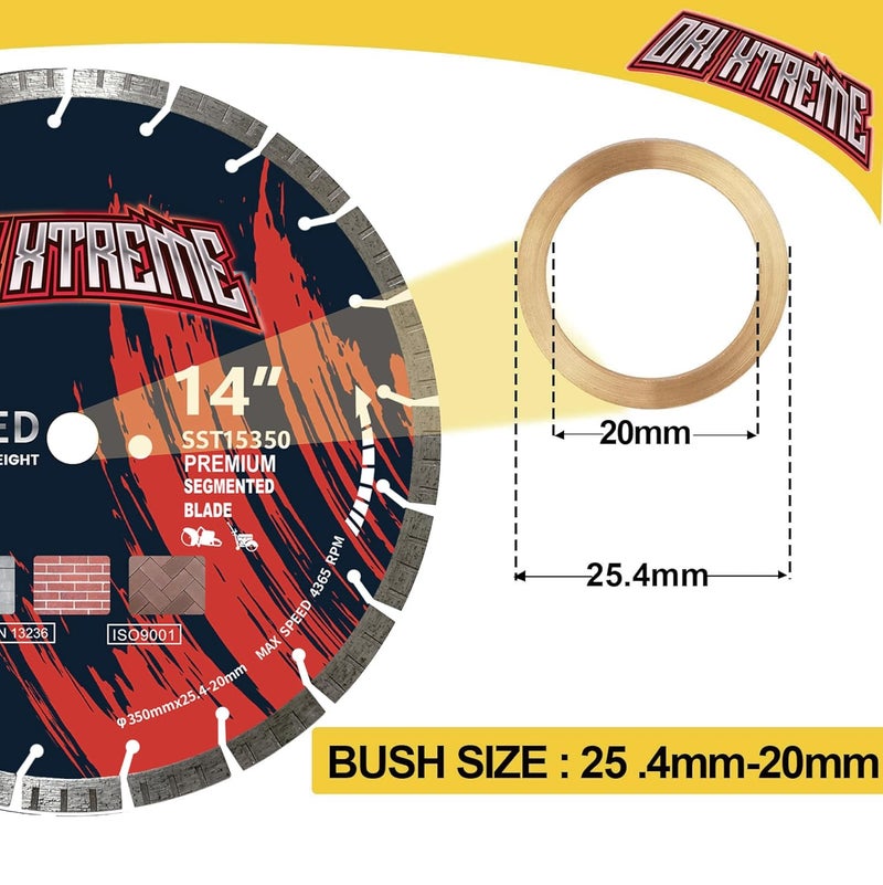 ORIXTREME 14 Inch Diamond Concrete Saw Blade, Turbo Segmented General Purpose Blade Dry/Wet Cutting Concrete, Reinforced Concrete, Masonry, Brick, Block,1"-20mm Arbor - Image 3